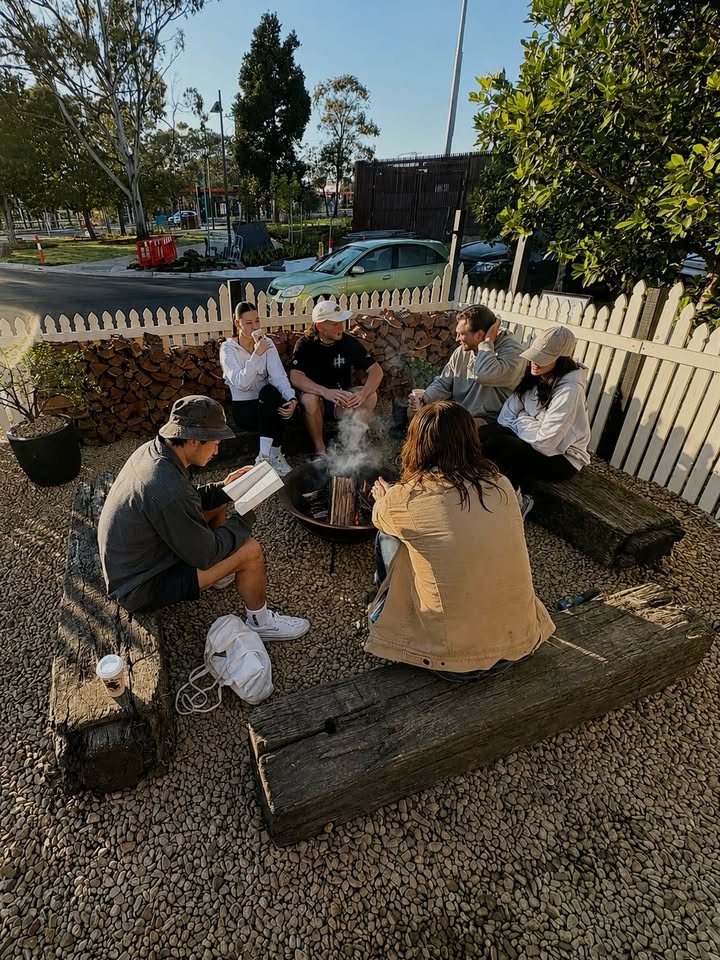 Outdoor seating and community at Red Horse Coffee Co.